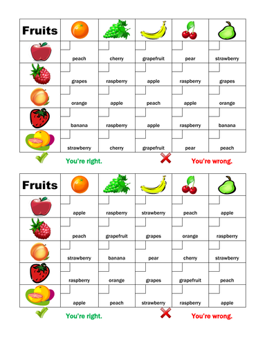Fruits and Vegetables in English Grid Vocabulary Activity