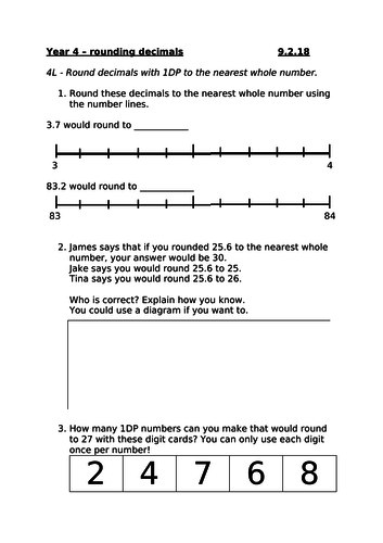 Maths Assessment - Year 4 - Decimal Rounding