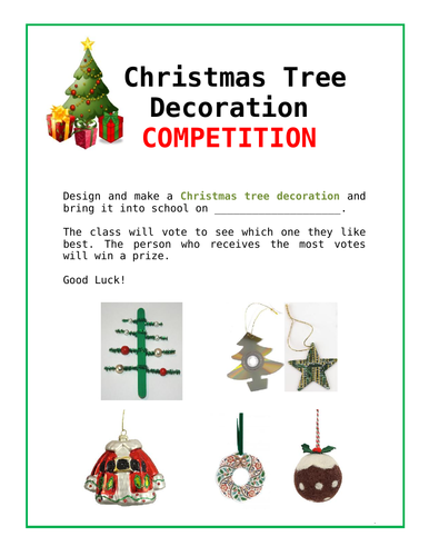 Christmas Tree Decoration Competition!  Teaching Resources