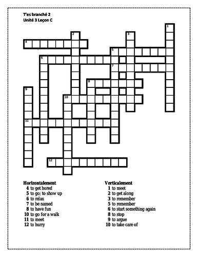 T'es branché 2 Unité 3 Leçon C Crossword | Teaching Resources