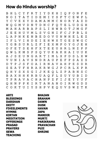 How do Hindus worship Word Search