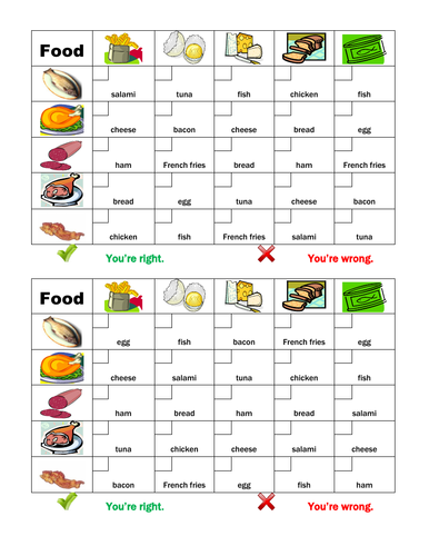 Food in English Grid Vocabulary Activity | Teaching Resources