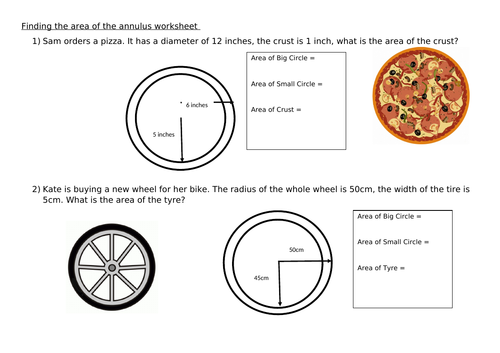 Area of Annulus - Scaffolded Worksheet (w. Answers)