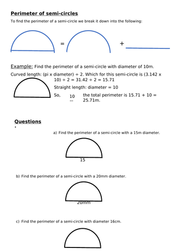 Area Of Semi And Quarter Circles Worksheet