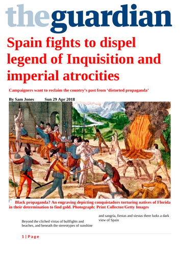 Newspaper article - Spain fights to dispel legend of Inquisition and imperial atrocities