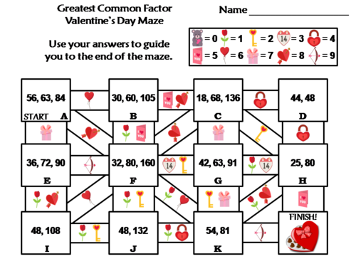 Greatest Common Factor Activity: Valentine's Day Math Maze