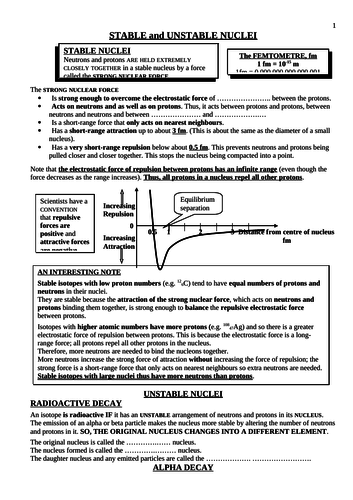 STABLE and UNSTABLE NUCLEI- Student Notes