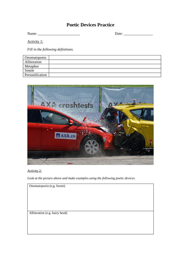 English Poetic Devices Practice Worksheet