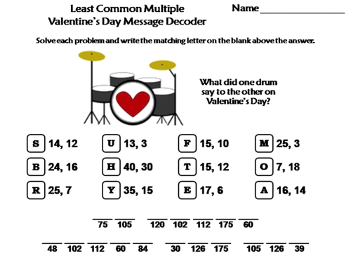 Least Common Multiple Valentine's Day Math Activity: Message Decoder