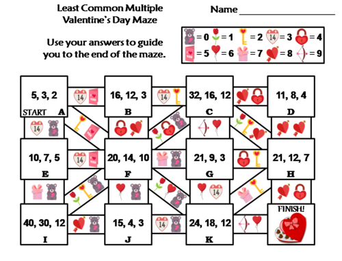 Least Common Multiple Activity: Valentine's Day Math Maze