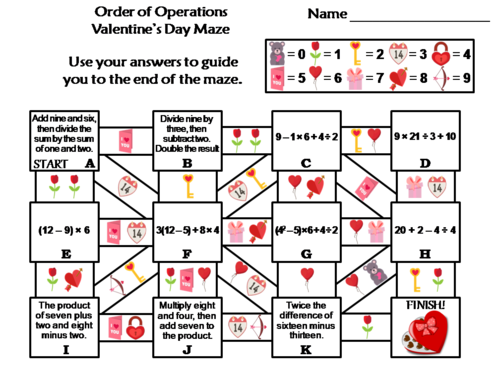 Order of Operations Activity: Valentine's Day Math Maze
