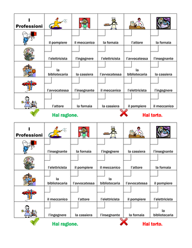 Professioni (Professions in Italian) Grid Vocabulary Activity ...