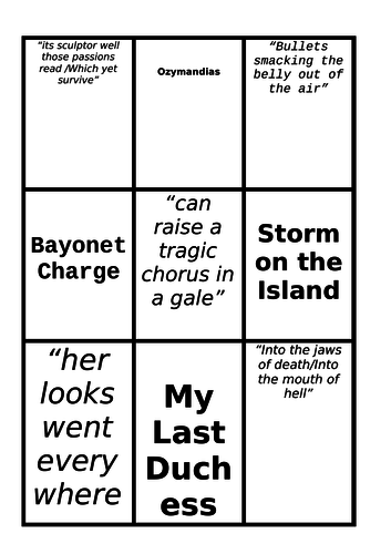 AQA Power and Conflict Poetry Pairs/Snap Game