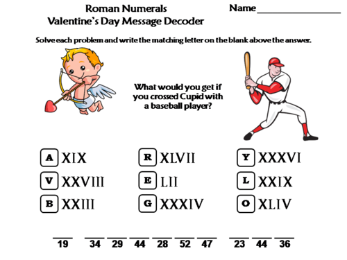 Roman Numerals Valentine's Day Math Activity: Message Decoder
