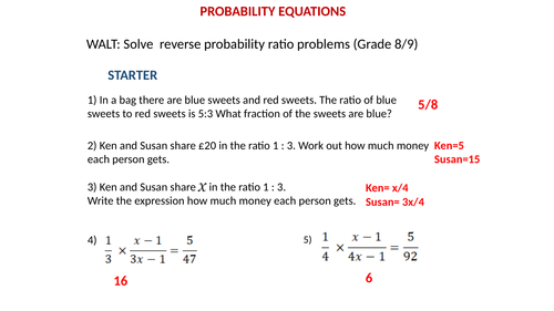 Probability tree with ratio/equation