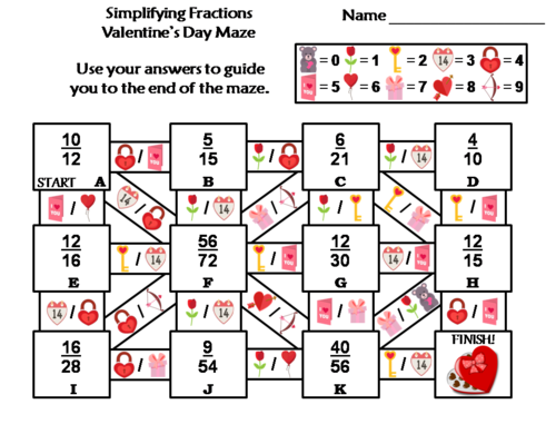 Simplifying Fractions Activity: Valentine's Day Math Maze | Teaching