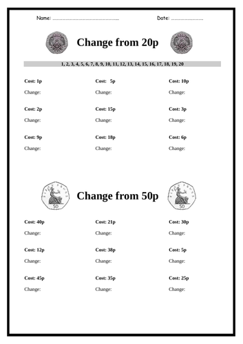 Money - Calculate Change (3-page booklet)
