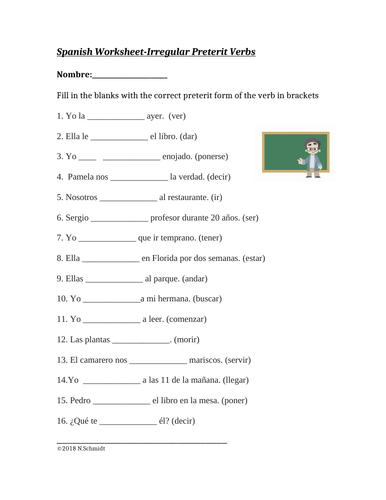 Practicamos Los Verbos Irregulares En El Preterite Worksheet
