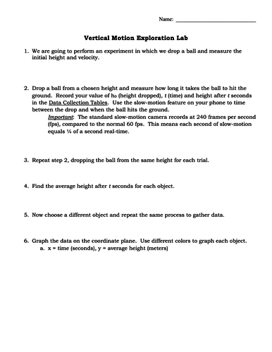 Vertical Motion Exploration Math Lab - Discovering through Inquiry