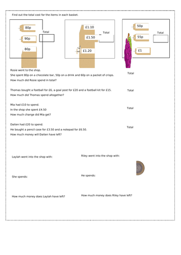 Year 2 money  4 sheets differentiated