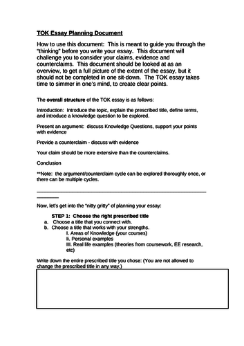 Theory of Knowledge (TOK) Essay Planning Document
