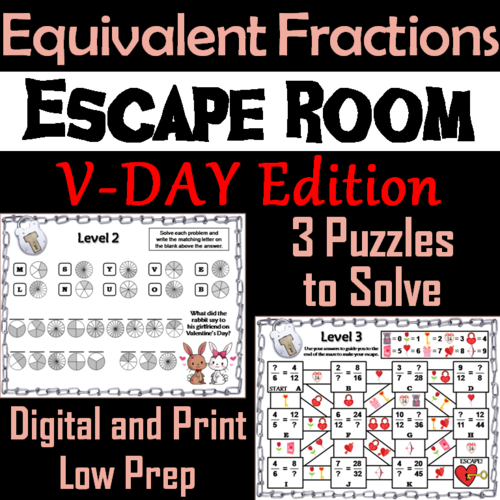 Equivalent Fractions Escape Room Valentine's Day Math Activity