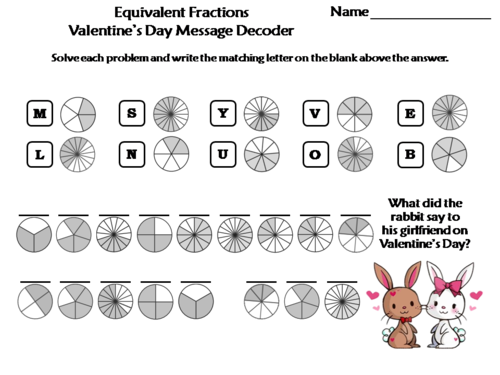 Equivalent Fractions Valentine's Day Math Activity: Message Decoder