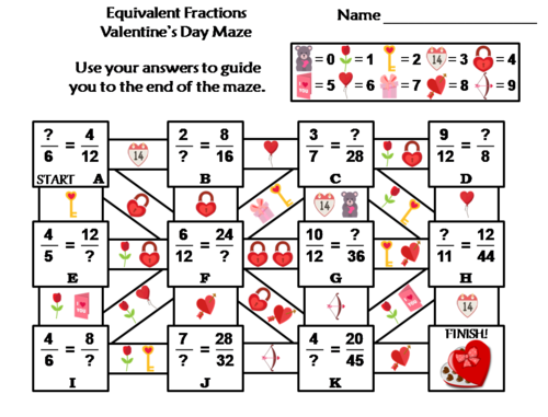 Equivalent Fractions Activity: Valentine's Day Math Maze