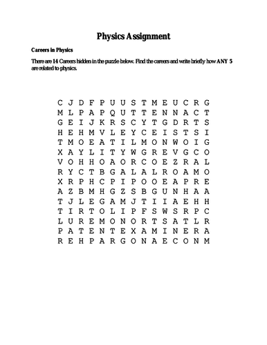 Word Finder Puzzle for Careers in Physics