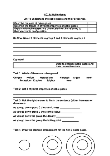 CC13d Noble Gases worksheet