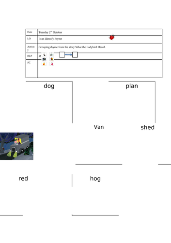 What The Ladybird Heard Matching Rhyming words  LA