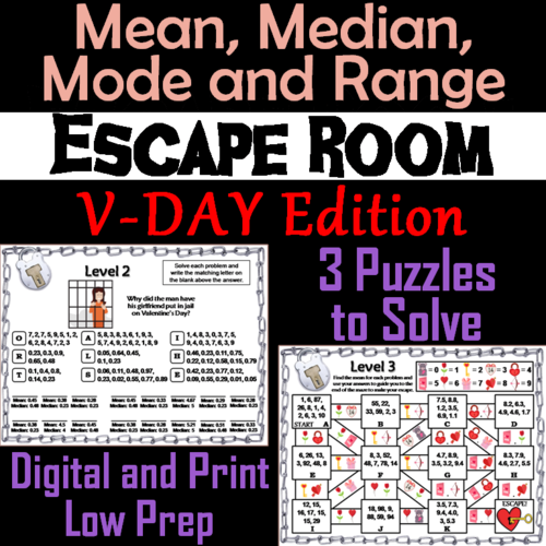 Mean, Median, Mode, and Range Activity: Escape Room Valentine's Day Math Game