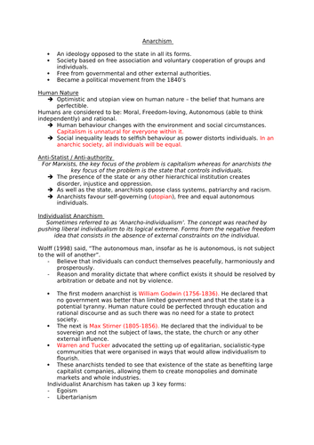 Full Summary of Anarchism