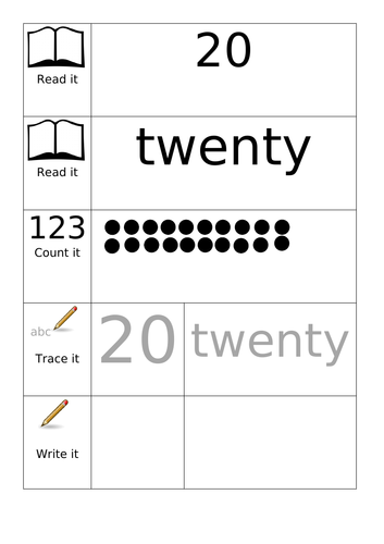 Number 1-20 SEN/TEACCH cursive