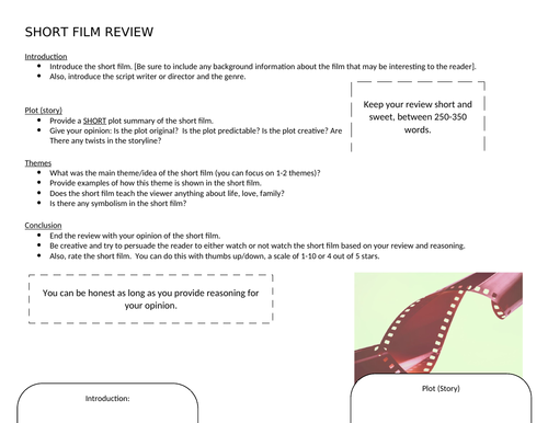Short Film Review Planning Worksheet