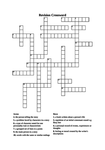 Crossword revision of key poetic terms Teaching Resources