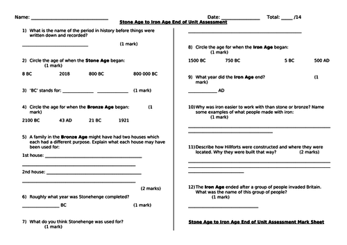 Stone Age to Iron Age End of Topic Assessment