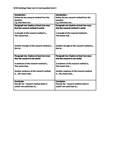 Differentiated structure strips to help student with new paper 1 WJEC/Eduquas GCSE Sociology
