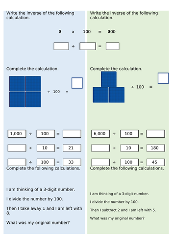 Year 4 - Dividing by 100