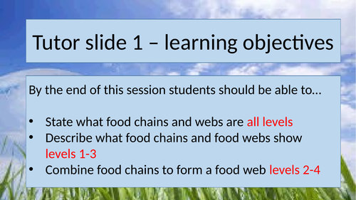 Food webs and chains Activate AQA lesson 9.1.1 KS3 Year 7 suitable for non-specialists