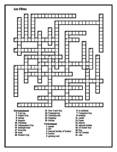Fêtes (Holidays in French) Crossword