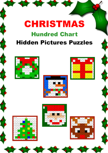 Christmas - Hundred Chart Hidden Pictures Puzzles