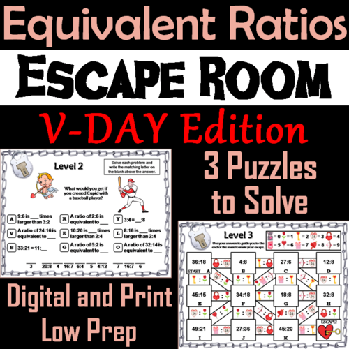 Equivalent Ratios Game: Escape Room Valentine's Day Math Activity