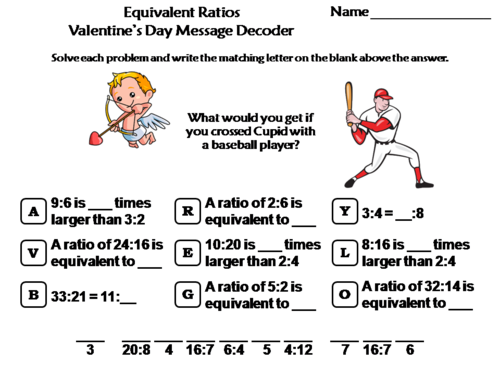 Equivalent Ratios Valentine's Day Math Activity: Message Decoder