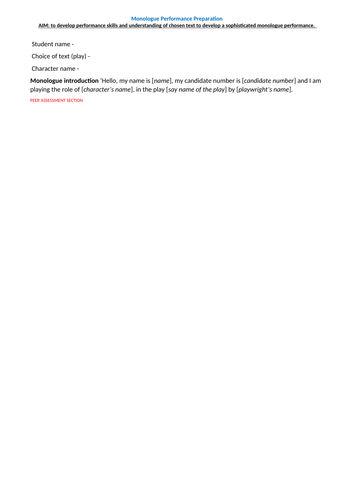 Monologue development sheet