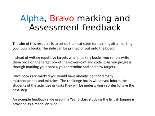 Marking and assessment feedback (Alpha Bravo)