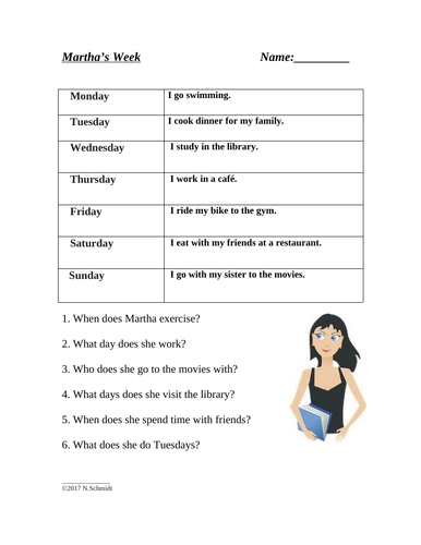 My Week Worksheet and Partner Activity: Days of the week / Hobbies (ESL/EFL)