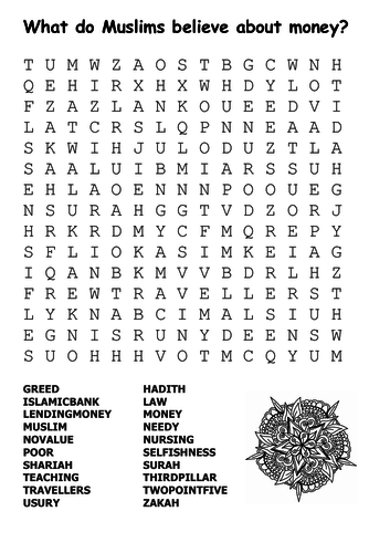 What do Muslims believe about money Word Search