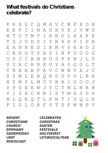 What festivals do Christians celebrate Word Search