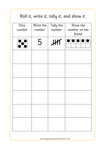 Number work - Roll it, write it, tally it, and show it